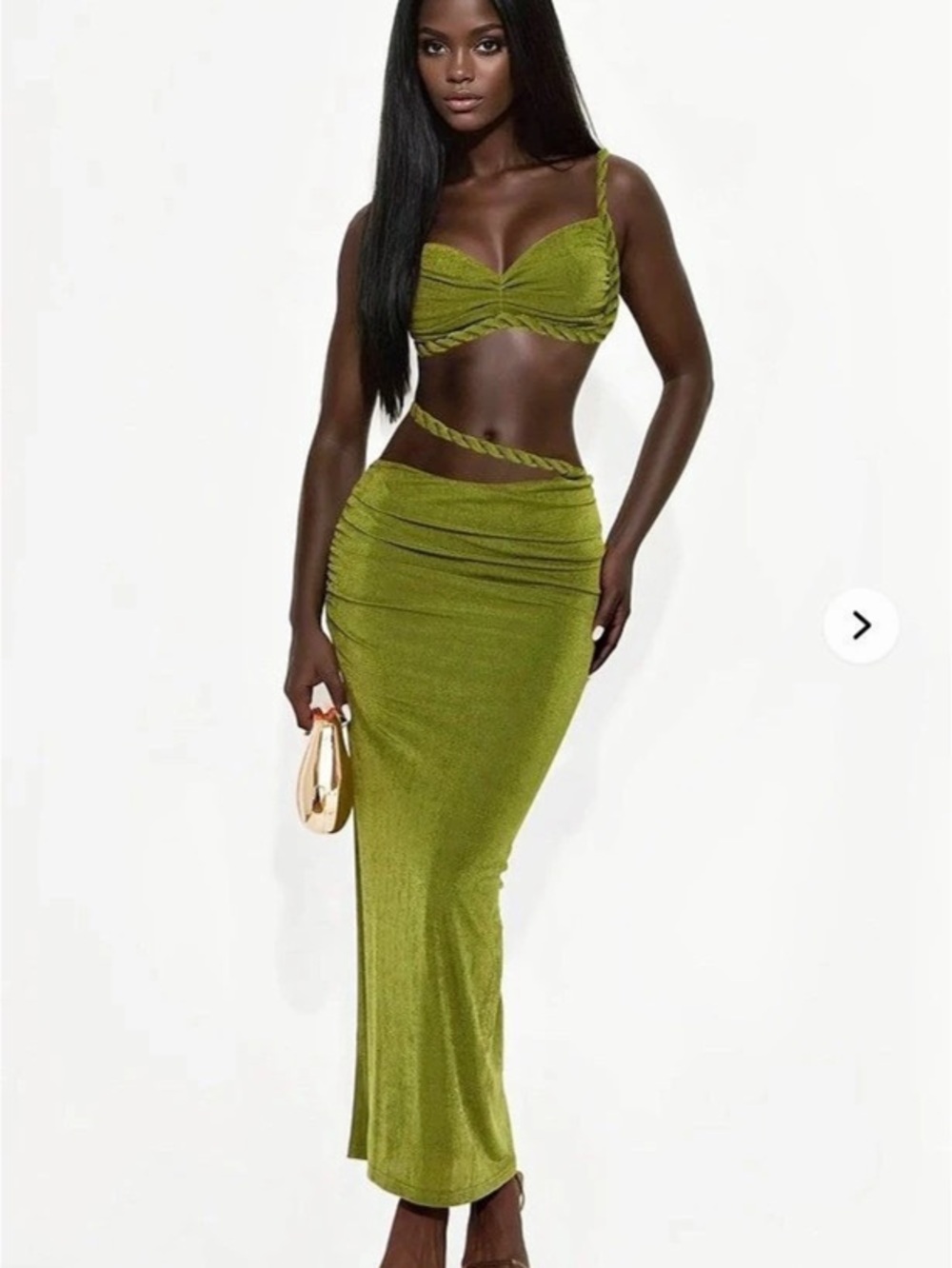 Fashion Nova Tied To You Maxi Skirt Set Olive Green